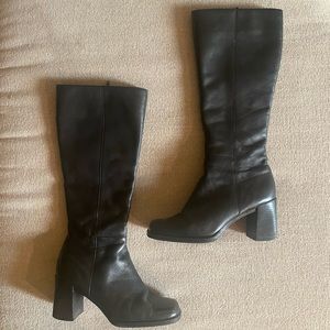 Black leather knee high boots